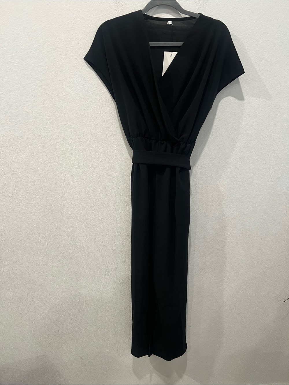 Black V-Neck Wrap Waist Jumpsuit - Women